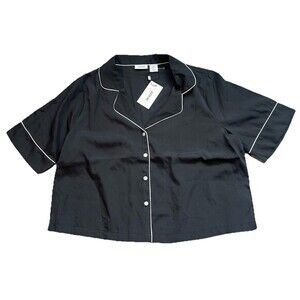 Jason Wu Black Satin Sleep Button Down‎ Pajama Top Women Shirt Sleeve NWT Medium